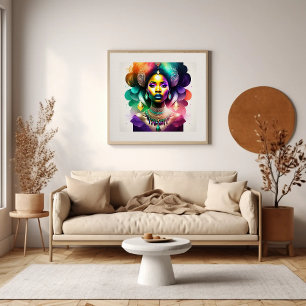 Beautiful Black Woman Wearing a Colourful Headpiec Poster