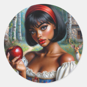 Beautiful Black Woman With Apple Classic Round Sticker