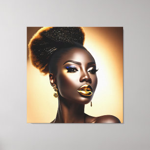 Beautiful Black Woman With Gold Highlights Canvas Print