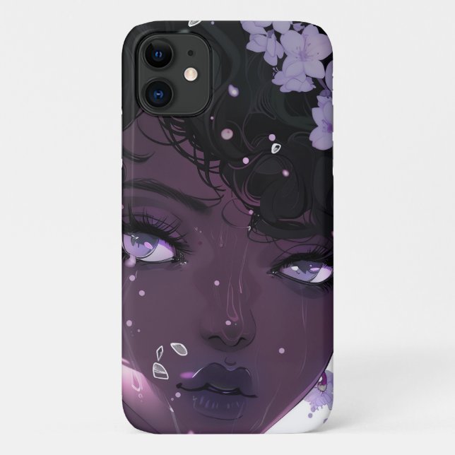 Beautiful Black Woman with Purple Flowers Case-Mate iPhone Case (Back)
