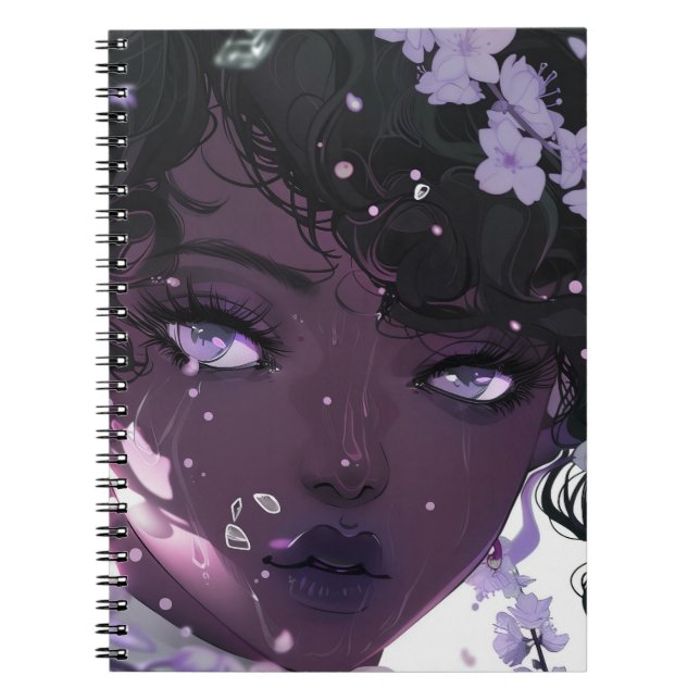 Beautiful Black Woman with Purple Flowers Notebook (Front)