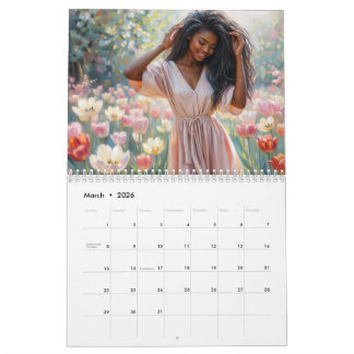 Beautiful Black Women Floral Artwork Calendar