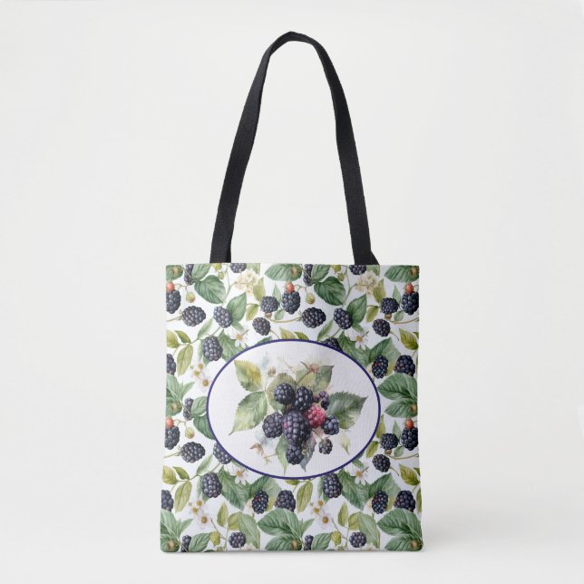 Beautiful Blackberries watercolor art Tote Bag (Front)