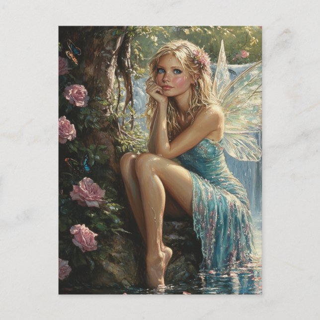 Beautiful Blonde Fairy and Roses  Postcard (Front)