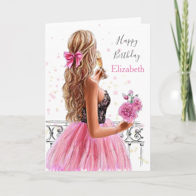 Beautiful Blonde Fashion Girl Happy Birthday Holid Holiday Card (Front)