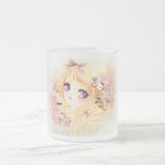 Beautiful blonde girl with roses frosted glass coffee mug