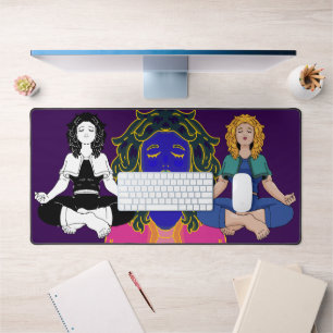 Beautiful Blonde Girl Yoga Pose Lotus Cute Desk Mat