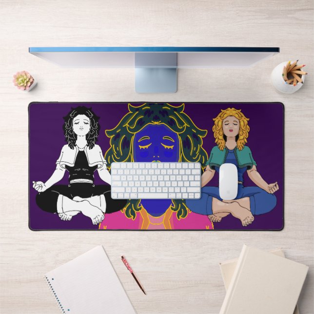 Beautiful Blonde Girl Yoga Pose Lotus Cute Desk Mat (Office 1)