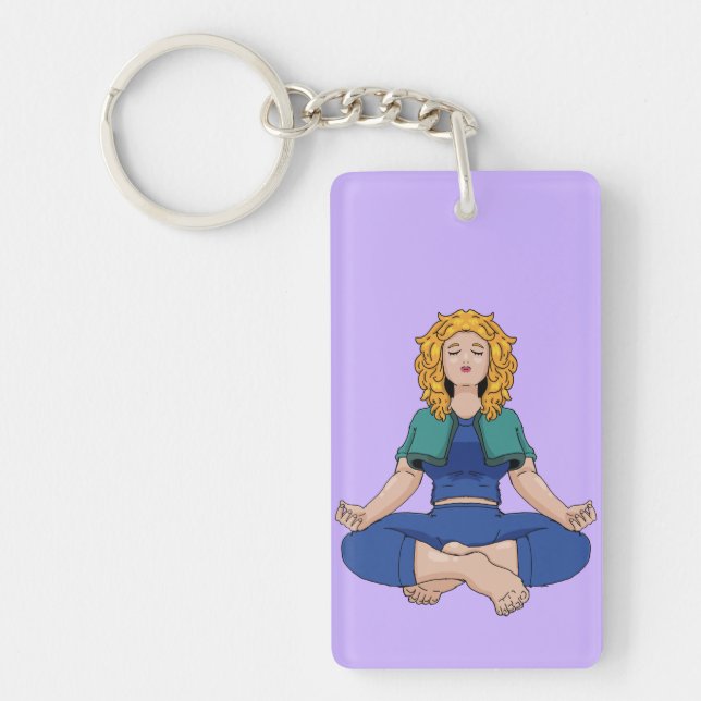 Beautiful Blonde Girl Yoga Pose Lotus Cute Key Ring (Front)