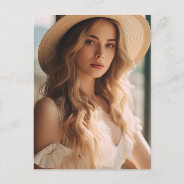 Beautiful Blonde in Pink Postcard (Front)