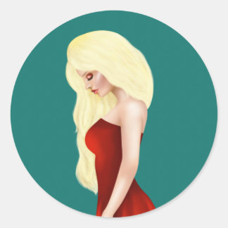 Beautiful Blonde Lady in Red Gown Playing Cards Classic Round Sticker