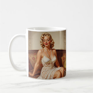 Beautiful blonde pin-up 50's art coffee mug