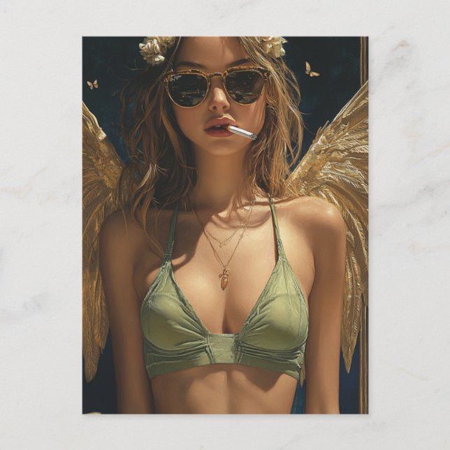 Beautiful Blonde Smoking Angel Postcard (Front)
