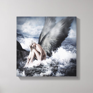 beautiful blonde woman with angel wings canvas print