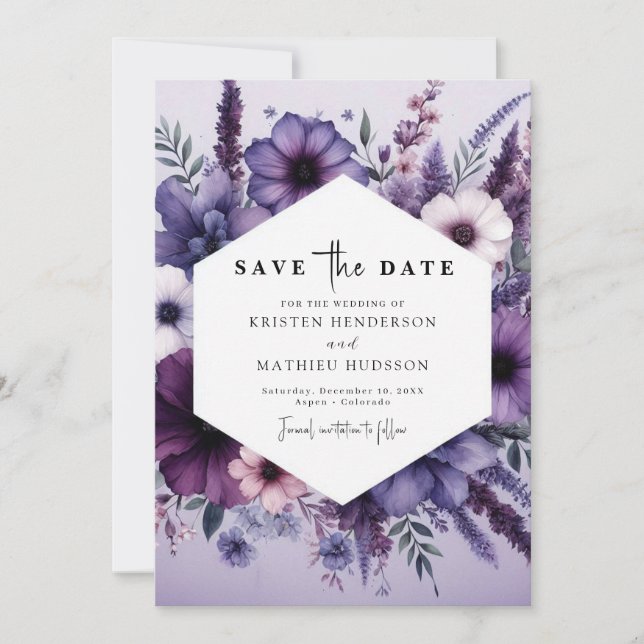 Beautiful Bloom Purple Floral Wedding Save The Date (Front)