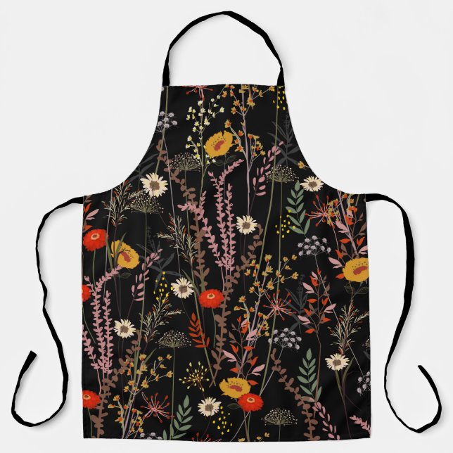 Beautiful blooming meadow flowers pattern apron (Front)