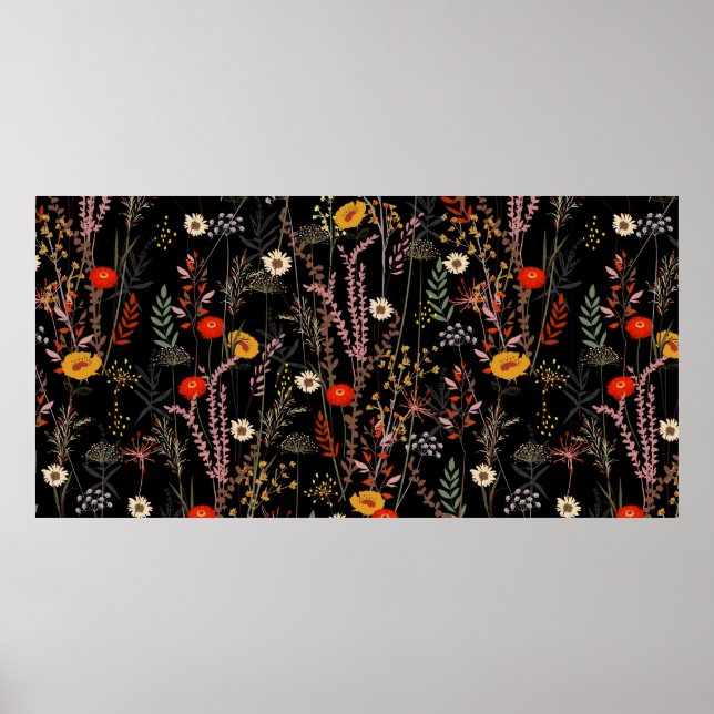 Beautiful blooming meadow flowers pattern poster (Front)