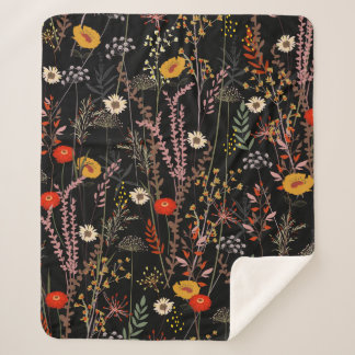 Beautiful blooming meadow flowers pattern sherpa blanket