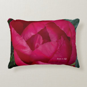 Beautiful Blooming Red Peony Decorative Cushion