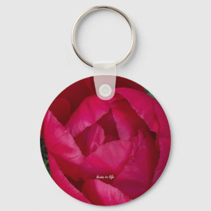 Beautiful Blooming Red Peony Key Ring