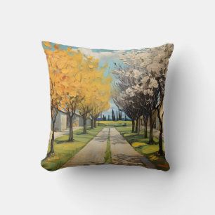 Beautiful Blooming Trees In Alley With Field #2 Cushion