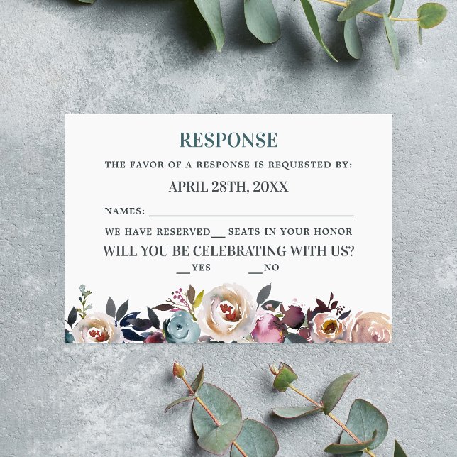 Beautiful Blooms Floral Spring Pastel Teal RSVP Card (Creator Uploaded)