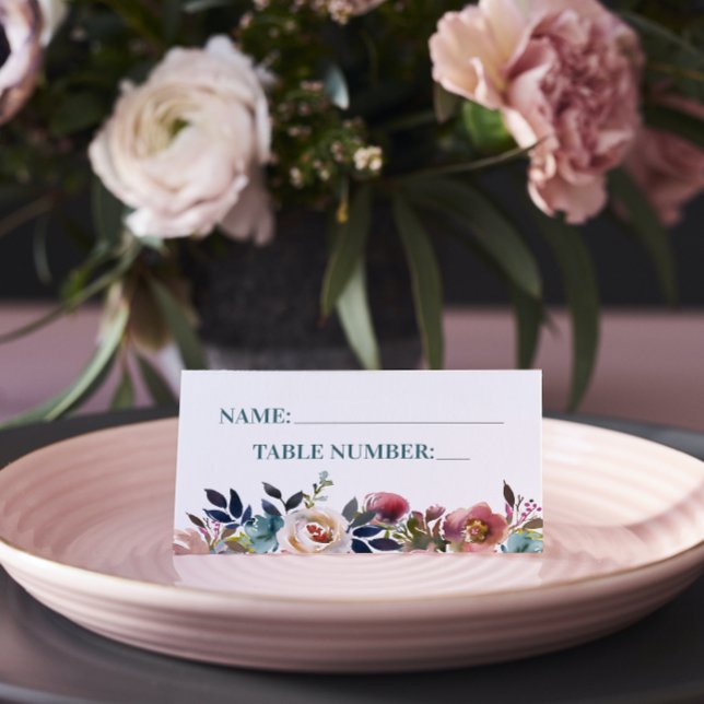 Beautiful Blooms Floral Spring Watercolor Wedding Place Card (Creator Uploaded)