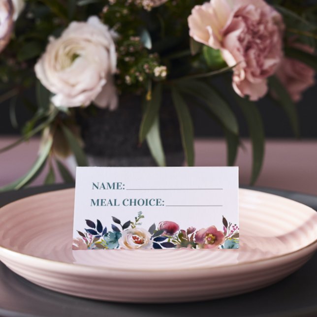 Beautiful Blooms Floral Spring Wedding Meal Choice Place Card (Creator Uploaded)