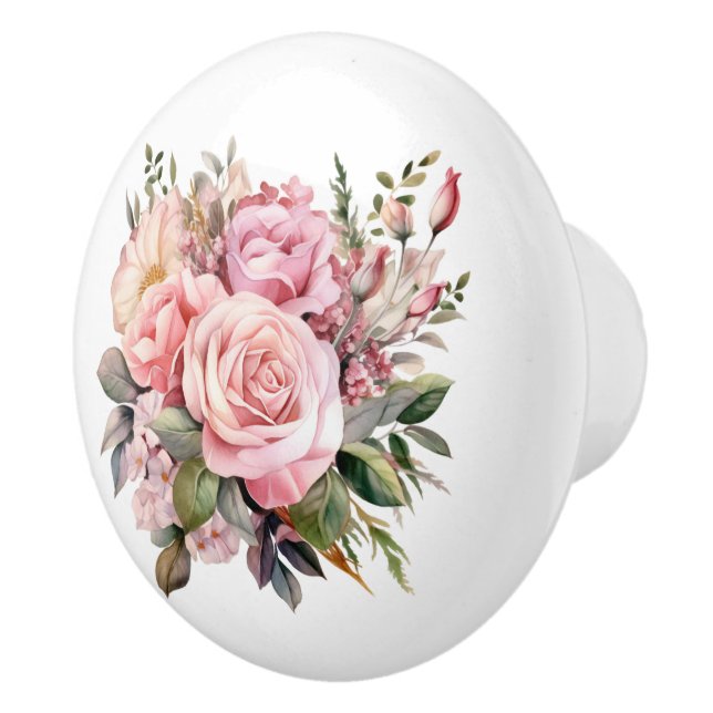 Beautiful Blooms of Pink Roses Ceramic Knob (Right)