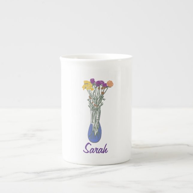 Beautiful Blooms Original Flower Illustration Bone China Mug (Front)