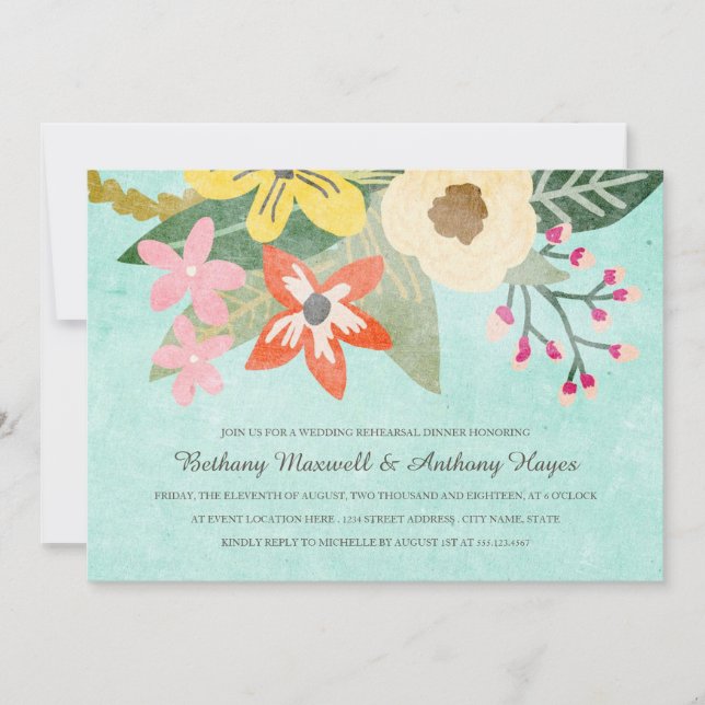 Beautiful Blooms Rehearsal Dinner Invitation (Front)