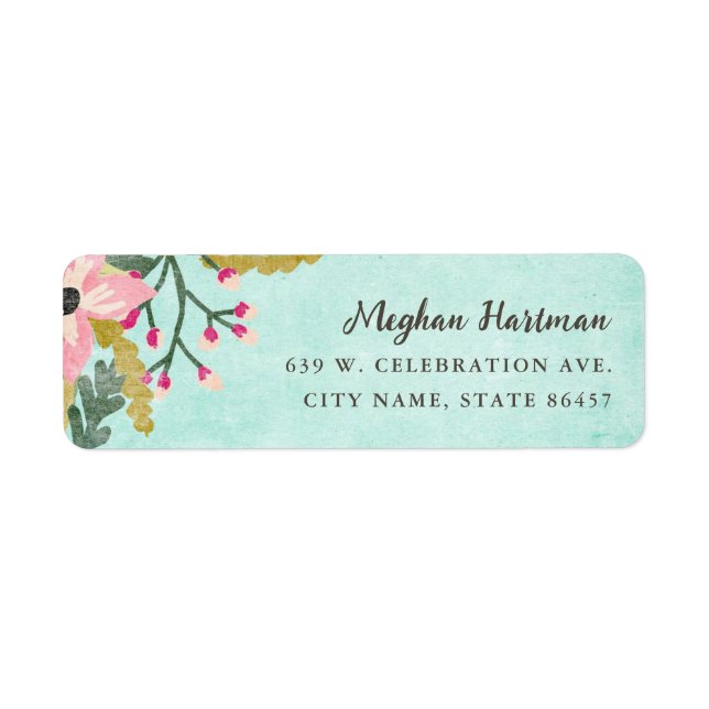 Beautiful Blooms Return Address Label / Aqua (Front)