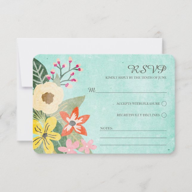 Beautiful Blooms Watercolor Floral RSVP / Aqua (Front)