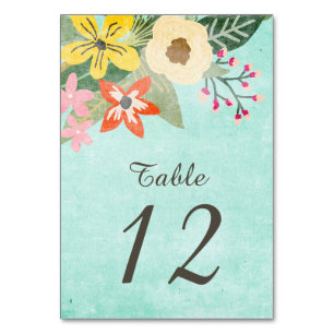 Beautiful Blooms Watercolor Floral Wedding / Aqua Table Number