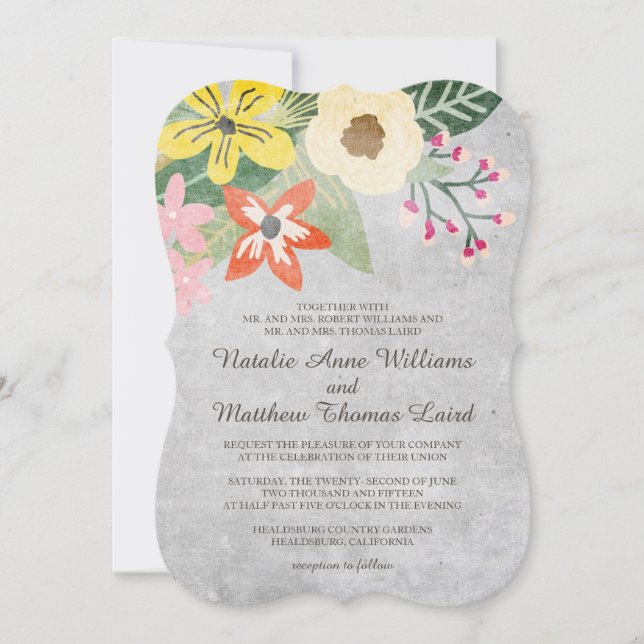 Beautiful Blooms Wedding Invitation / Grey (Front)