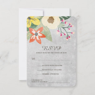 Beautiful Blooms Wedding RSVP Card   Grey   CUSTOM