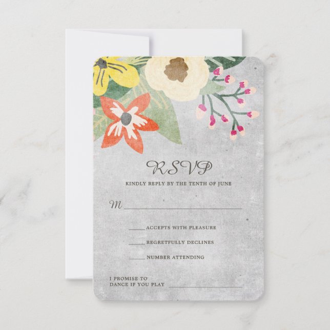 Beautiful Blooms Wedding RSVP Card | Grey | CUSTOM (Front)