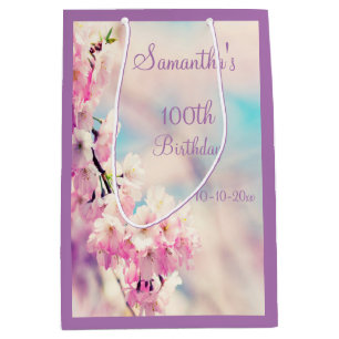 Beautiful Blossom 100th Birthday Party Medium Gift Bag