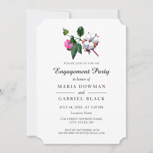 Beautiful blossom cotton flower. Engagement Part Invitation (Front)