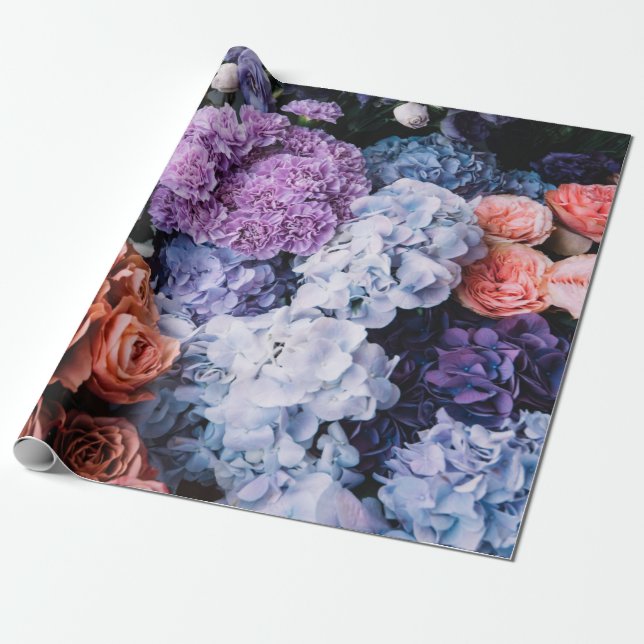 Beautiful blossoming flowers (roses, hydrangeas, c wrapping paper (Unrolled)