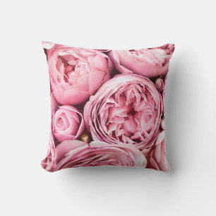 Beautiful blossoming pink rose flowers cushion