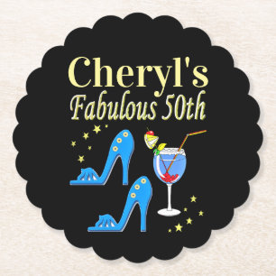 BEAUTIFUL BLUE 50TH BIRTHDAY DESIGN PAPER COASTER