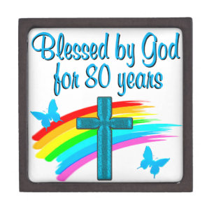 BEAUTIFUL BLUE 80TH BIRTHDAY CHRISTIAN DESIGN KEEPSAKE BOX