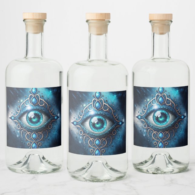 Beautiful Blue All Seeing Eye Illuminati Liquor Bottle Label (Bottles)