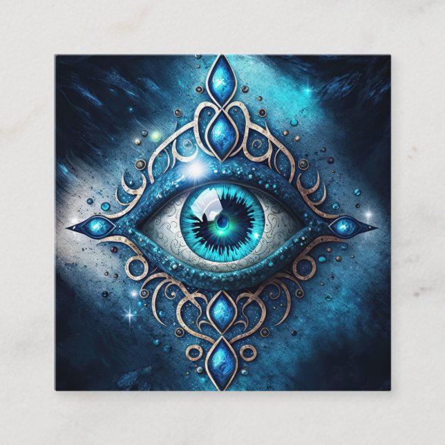 Beautiful Blue All Seeing Eye Illuminati Square Business Card (Front)