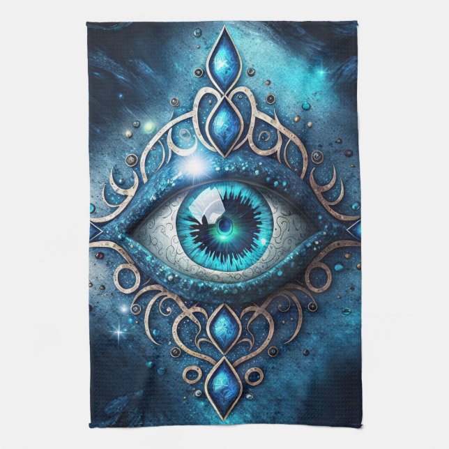 Beautiful Blue All Seeing Eye Illuminati Tea Towel (Vertical)