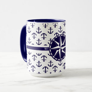 Beautiful blue Anchor Pattern Nautical Theme Mug