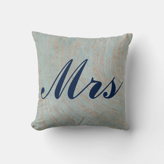Beautiful Blue and Copper Marble design Mr and Mrs Cushion (Front)