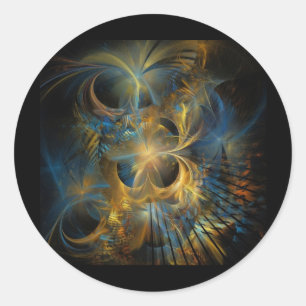 Beautiful Blue And Gold Fractal Classic Round Sticker