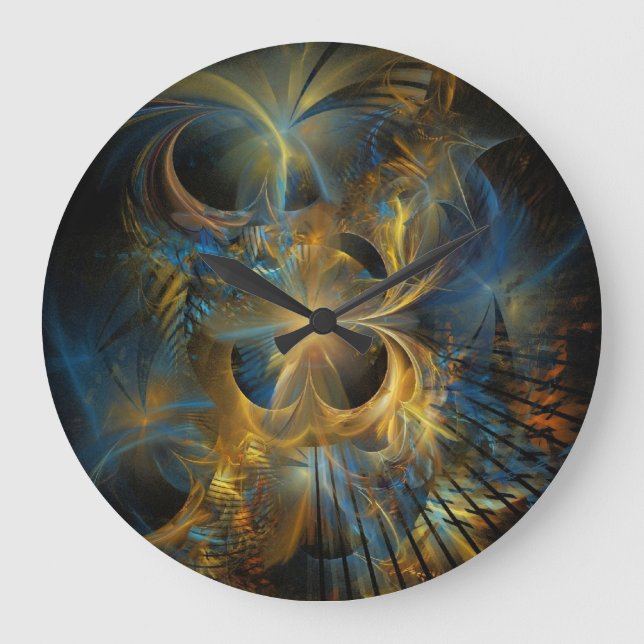 Beautiful Blue And Gold Fractal Large Clock (Front)